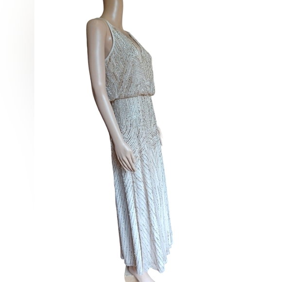BHLDN Womens Sleeveless Champagne Beaded Sequined Maxi Dress V Neckline Size 4 - Picture 11 of 12